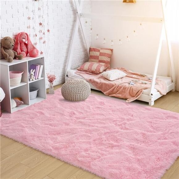 Ultra Soft Pink Rugs for Bedroom 4x6 Feet, Fluffy Shag Area Rugs for Living Room - Picture 5 of 8
